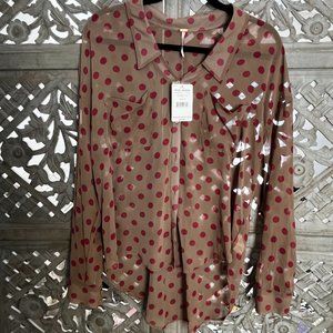 NWT Free People Sheer Easy Rider Polka Dot‎ Shirt. Size Medium